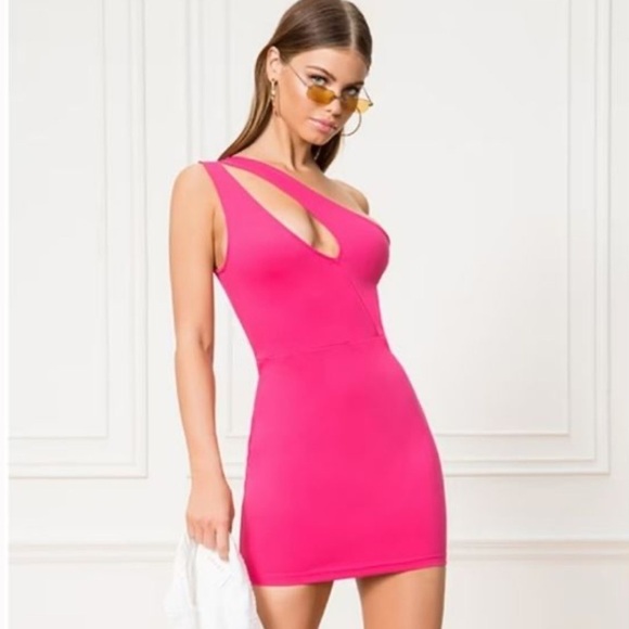 Superdown Nava Mini Dress Pink Small One Shoulder Bodycon Asymmetrical Dopamine - Picture 1 of 16